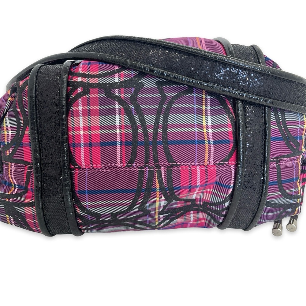 Coach Pink Plaid Signature Tote with Navy Trim - Picture 3 of 14